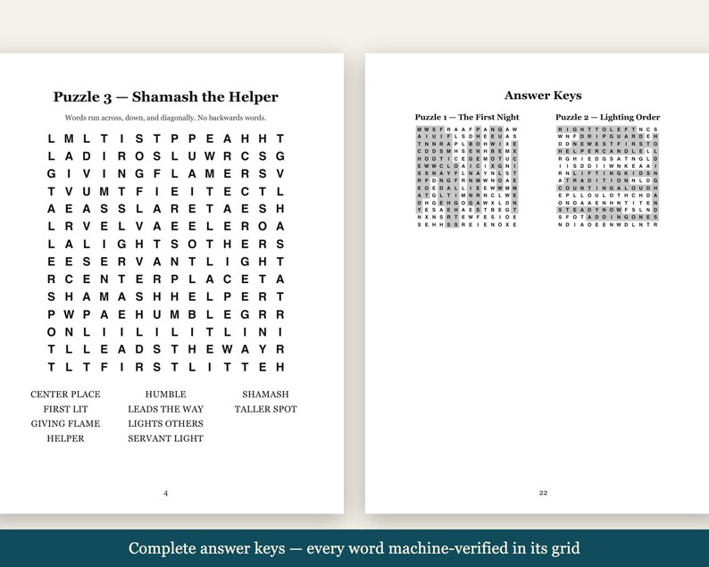 Hanukkah Word Search Large Print | 20 Chanukah Puzzles + 4 Bonus Jewish Printables | High Holidays, Sukkot, Shabbat | 5 Files image 3