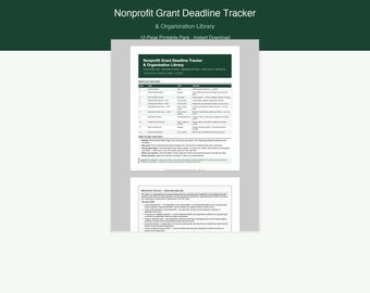 Nonprofit Grant Deadline Tracker & Organization Library | Printable Grant Management Forms