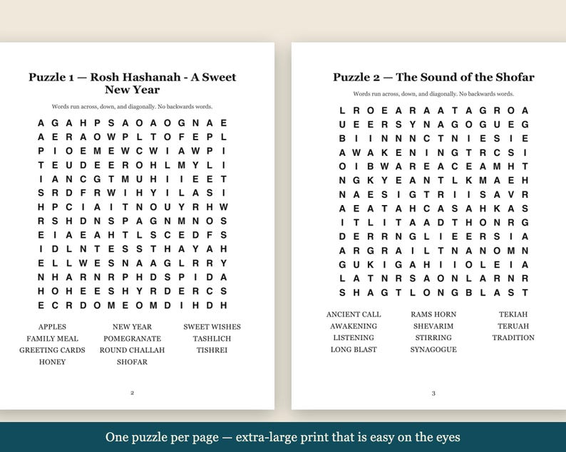 Rosh Hashanah Word Search Large Print | 72 Jewish Puzzles + 3 Bonus Coloring Books | High Holidays, Sukkot, Shabbat | 5 Files image 2