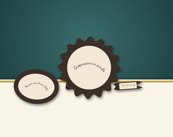 May include: A dark teal and cream graphic design featuring a brown oval with the text Nurses save lives daily, a brown scalloped circle with the text Compassion in scrubs, and a small brown banner with the text Nurse brain never off.