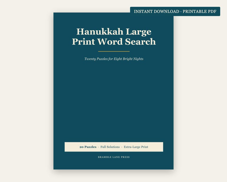 Hanukkah Word Search Large Print | 20 Chanukah Puzzles + 4 Bonus Jewish Printables | High Holidays, Sukkot, Shabbat | 5 Files image 1