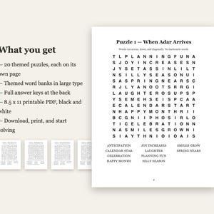 Mots mêlés de Pourim (gros caractères) + 4 imprimables juifs bonus | 20 puzzles de la Meguila, Fêtes solennelles, Souccot, Shabbat | 5 fichiers image 4