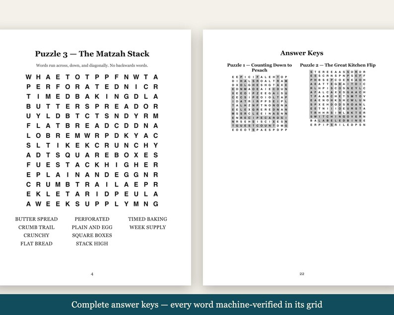 Passover Word Search Large Print + 4 Bonus Jewish Printables | 20 Pesach Puzzles, High Holidays, Sukkot, Shabbat | 5 Files image 3