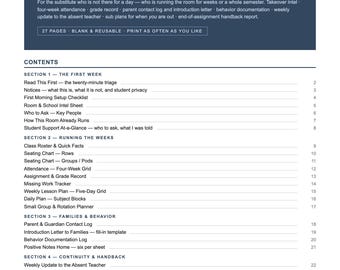 Long Term Substitute Teacher Forms, Long Term Sub Binder Printable, 27 Page Editable Type-In PDF, Attendance Grade Parent Log, Sub Plans