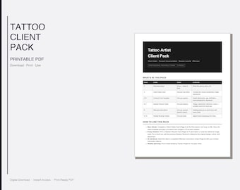 Tattoo Artist Client Pack Printable PDF | Consent Form Session Record Aftercare