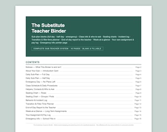 Substitute Teacher Binder Printable | Sub Plans, Emergency Day, End-of-Day Report, Pay Log PDF