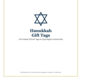 Hanukkah Gift Tags Printable | Dreidel Star Menorah Candle Gift Box | 45 To From Tags Instant Download