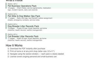 Pet Business Bundle | 4 Printable Form Packs — Pet Sitter, Dog Walker, Dog & Cat Breeder | PDF Value Pack