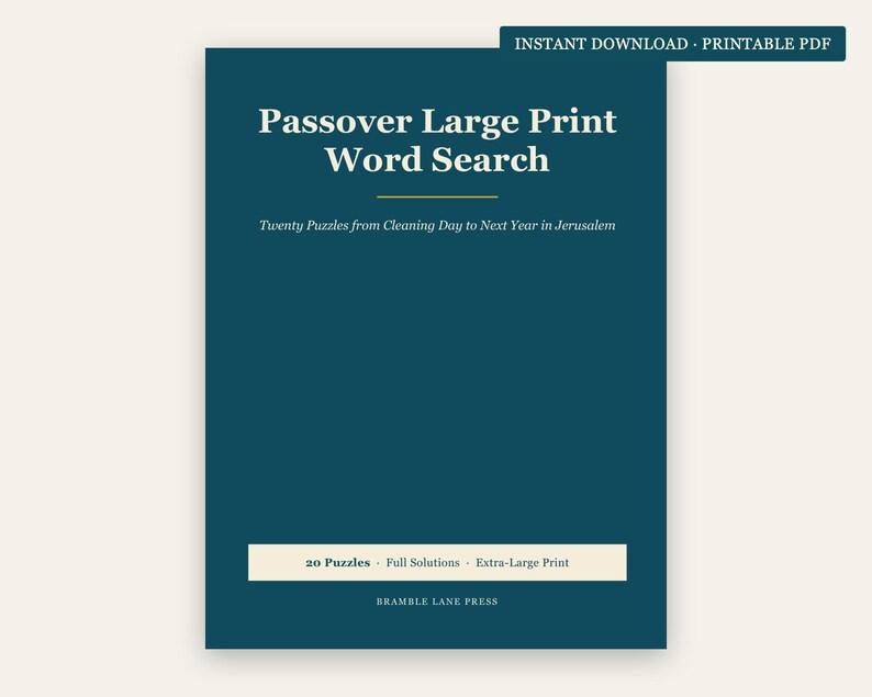 Passover Word Search Large Print + 4 Bonus Jewish Printables | 20 Pesach Puzzles, High Holidays, Sukkot, Shabbat | 5 Files image 1