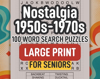 Sopa de letras nostálgica para personas mayores: 100 crucigramas con letra grande, de los años 50 a los 70, descarga en PDF.