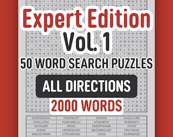 Expert Word Search for Adults — 50 Hardest Printable Puzzles, 30x30 Grid, 40 Words Each, All 8 Directions, PDF