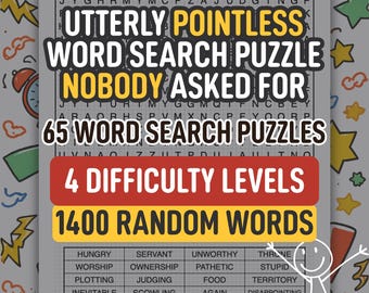 Lustiges Wortsuchrätsel für Erwachsene — 65 Humorvolle Rätsel zum Ausdrucken, 4 Schwierigkeitsstufen, PDF