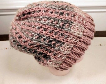 Hand Knit Baby Hat, Baby Beanie, 3 - 9 months, Infant Winter Hat, Warm Baby Clothes, Pink and Gray Baby Girl Hat, Dusty Rose Baby Shower