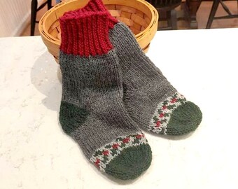 Wool Christmas Socks, Wool Socks, Christmas Slipper Socks, Slipper Socks for Kids, Women's Shoe Size 5 - 6 or Kids Shoe Size 3 - 4