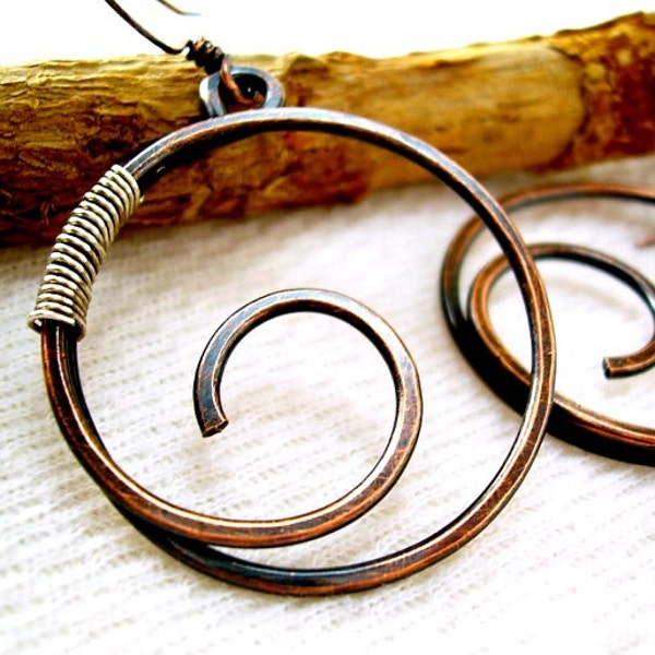 Copper Jewelry Wire Wrapped Jewelry Handmade Wire Earrings Copper Wire Jewelry Copper Earrings Copper Hoop Earrings Oxidized Copper Earrings