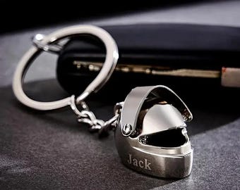 Custom Name Motorcycle Helmet Keychain | Personalized Biker Key Ring Gift | Personalized Monogram Helmet Keychain for Men