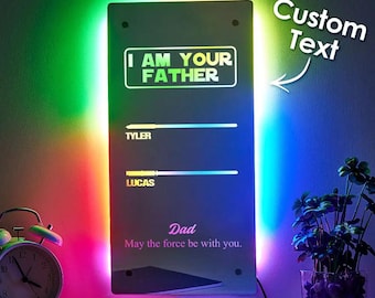Personalisierte Vatertag Spiegellampe, Name LED-Nachtlicht für Papa, lustiges Space Theme Lampe Geschenk für Vater, einzigartiges Dad Room Decor