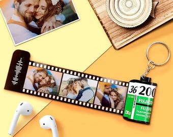 Personalized Photo Film Roll Keychain with Scannable Code | Custom Picture Keyring | Memory Keepsake Gift for Couples | Birthday gift idea