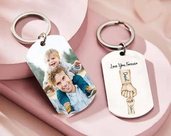 Personalized Photo Keychain for Dad | Custom Father Child Keyring | Best Dad Gift | Personalized Family Keepsake