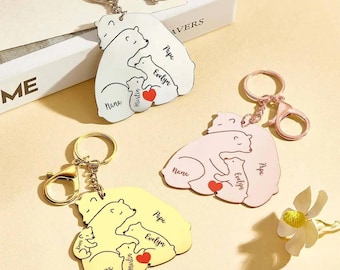 Personalized Family Bear Keychain | Custom Parent Child Keyring |Engraved Family Name Keychain |Mama Papa Gift |Family Keepsake |Custom Gift