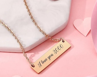 Personalized I Love You 3000 Bar Necklace| Custom Engraved Necklace Gift for Her| Minimalist Bar Pendant Jewelry| Romantic Anniversary Gift