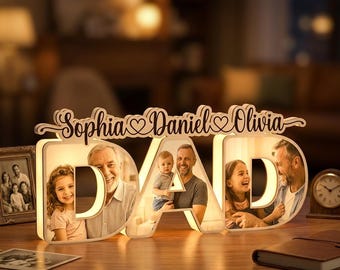 Personalisierte Papa Foto Lampe, benutzerdefinierte Acryl Familie Nachtlicht, Vatertagsgeschenk, LED Namen Andenken, personalisierte Familiendekor