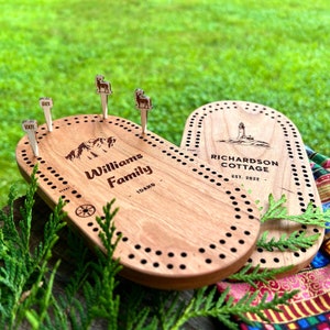 Mini Custom Family Cribbage Board & Custom Name Cribbage Pegs / Camp Travel Cribbage / Portable Cribbage / Travel Family Game