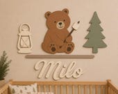Camping Nursery Name Sign Personalized, Bear Nursery Decor, Woodland Baby Name Sign, Adventure Nursery Wall Art, Rustic Kids Room Decor