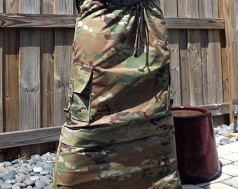 Long Skirt OCP Multicam Camo Ripstop Drawstring Waist Cargo Pockets