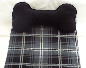Dog Blanket Grey Black Fleece Bone Pillow