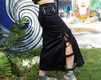 Long Skirt Black Stretch Satin Skirt