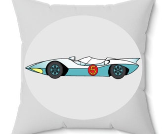 Speed Racer Mach 5 Fanart Throw Pillow Fleece Back 14" x 14"