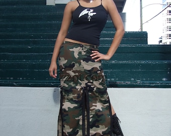 Long Skirt Camo Skirt Woodland Camouflage Split Panel