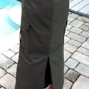 Maxi Skirt Long Skirt Olive Green Cargo Pockets Drawstring Waist image 5