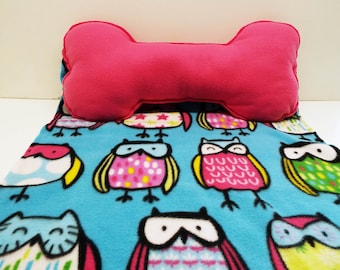 Dog Blanket Fleece Small/Medium Bone Pillow Owls