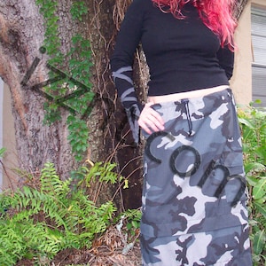 Long Skirt Urban Camo Twill Drawstring Waist Cargo Pockets