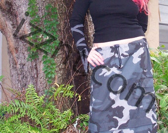 Long Skirt Urban Camo Twill Drawstring Waist Cargo Pockets