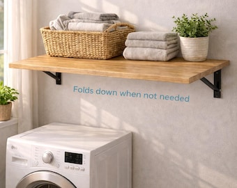 Laundry Folding Table, Wall Mounted Shelf, Wooden Space Saver