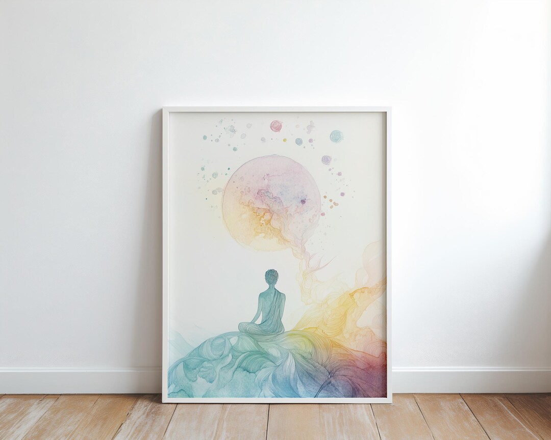 Meditating Soul Spiritual Wall Art, Modern Watercolour Yoga Print ...