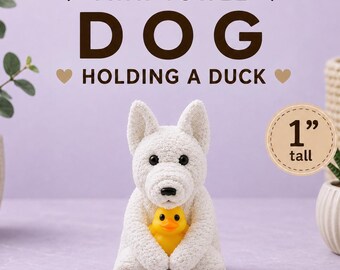 Mini Towel Dog Holding a Duck | 1 Inch Cruise Duck | 3D Printed Dog Figurine | Towel Animal Gift | Exclusive Design
