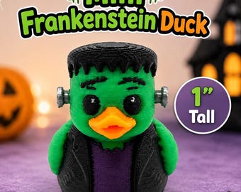 Mini pato Frankenstein – 2,5 cm de alto / Pato de Halloween / Mini pato impreso en 3D / Pato espeluznante / Decoración de Halloween de Frankenstein