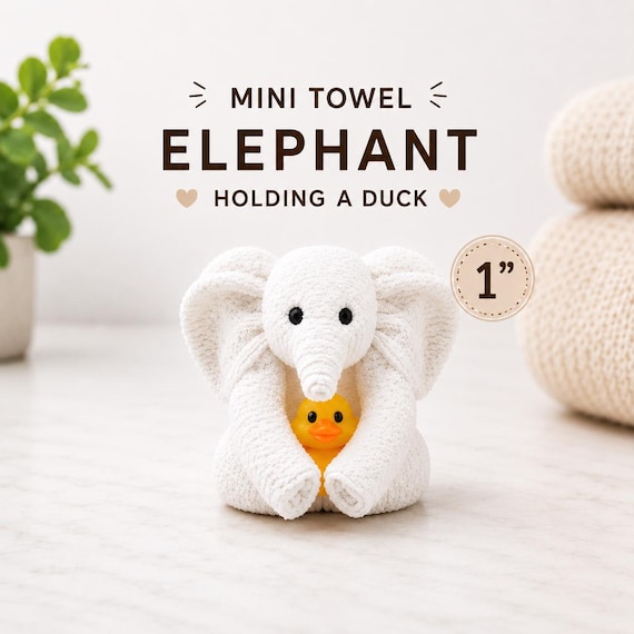 Mini Towel Elephant Holding Duck 1 Inch Cruise Duck, Cute Towel Elephant Duck, Vacation Duck Hiding Gift, Exclusive Design