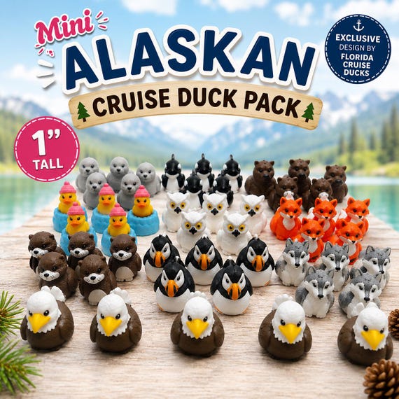 Mini Alaskan Cruise Duck Pack | 1 inch minis | 10 Unique Designs | Bulk Cruise Ducks | Glow Iceberg Duck | Alaska Animal Ducks