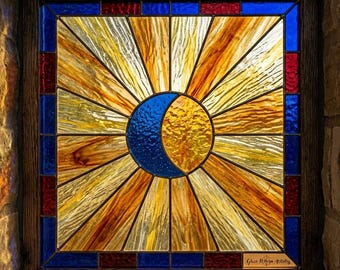 Eclipse Sunburst Stained Glass Pattern | Modern Celestial Suncatcher (PDF Download)