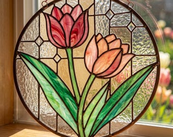 Tulip Stained Glass Suncatcher Pattern | Beginner Floral Glass Art (PDF Download)