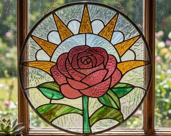 Rose Sunburst Suncatcher Stained Glass Pattern | Beginner Floral Design (PDF)