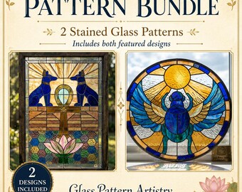 Egyptian Stained Glass Pattern Bundle: Anubis Panel, Scarab Suncatcher (Digital Download)