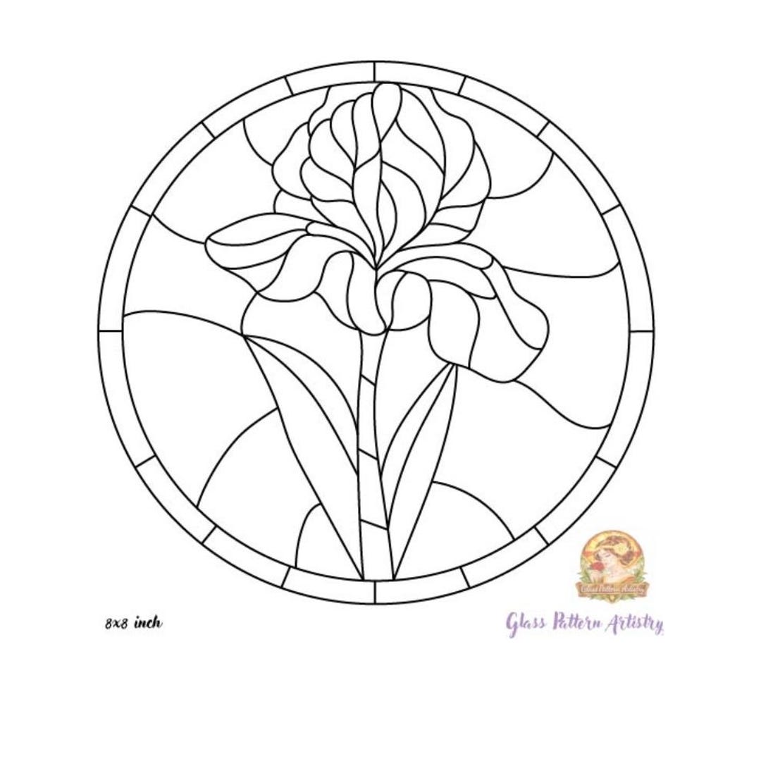 Iris Stained Glass Pattern | Beginner Suncatcher, Floral Glass Design ...