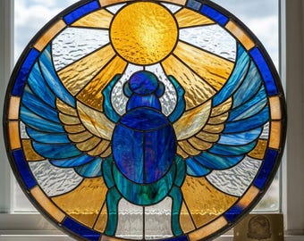 Egyptian Scarab Stained Glass Pattern | Sun Suncatcher DIY Glass Art (PDF Download)