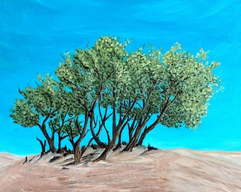 Raíces profundas de Jockey's Ridge. Pintura acrílica original. Paisaje moderno con textura.